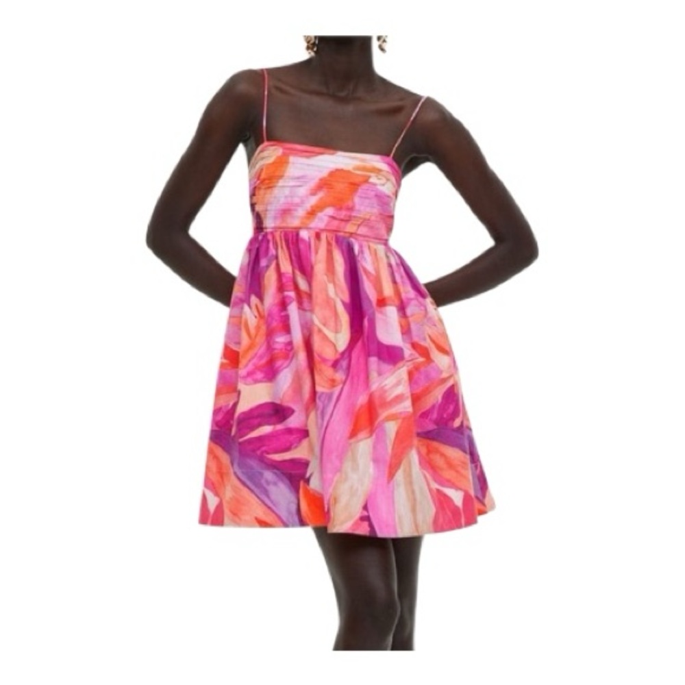 H & M Pink & Orange Floral Pleated Dress Size Small
